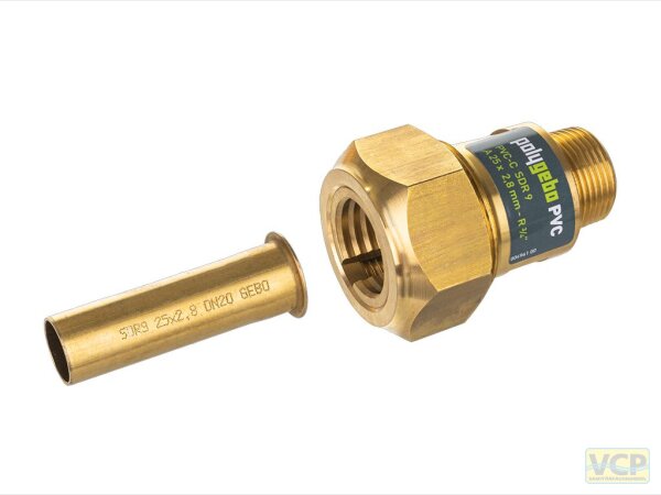 polygebo PVC A 20 x 2,3 mm – R 1/2 – SDR9, mit Stützhülse