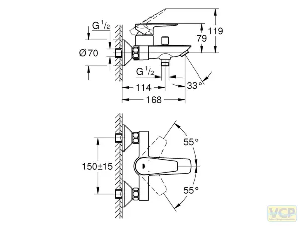 GROHE Einhand-Wannenbatterie BauEdge ohne Brausegarnitur...