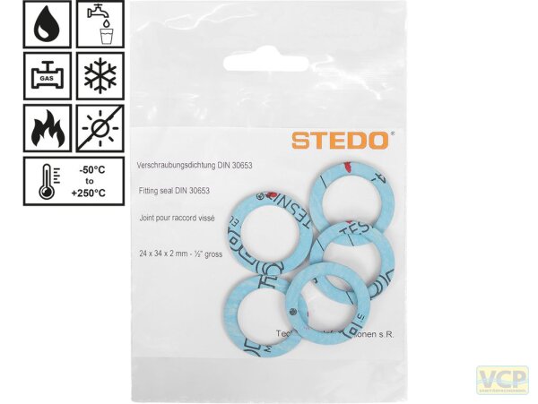 Verschraubungsdichtungen DIN 30653 42 x 55 x 2 mm für Rohrverschraubung 5/4" im Heizungsbereich (Gas, Hochtemperatur), mit 1 Markierung, Inhalt pro Tüte: 2 Stk