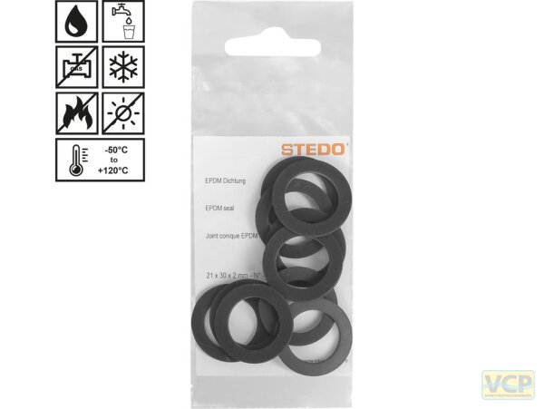EPDM Dichtungen 23 x 30 x 2 mm für Überwurfmutter 1" im Trinkwasserbereich, Inhalt pro Tüte: 10 Stk