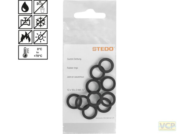 Gummi Dichtungen 16 x 24 x 2 mm für Überwurfmutter 3/4" im Abwasserbereich, Inhalt pro Tüte: 10 Stk