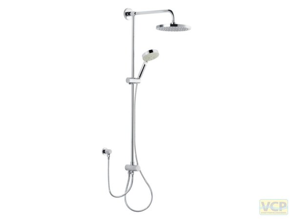 SH Duschsystem Serie ascona_1 mit verstellbarem Gleiter, Regenbrause Durchmesser 200 mm, Handbrause Modern 5F, Brauseschlauch 1500 mm, in chrom