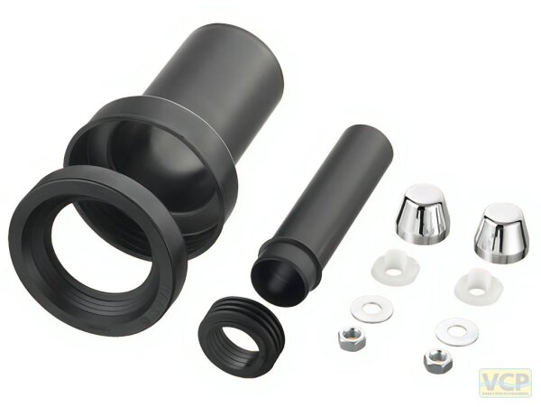 PE-Wand-WC-Anschlussgarnitur DN110 mit U-Scheibe und Deckkappen chrom
