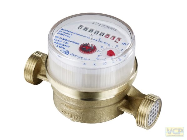 Wohnungswasserzähler 1/2" x 80mm geeicht für Warmwasser bis 90°C